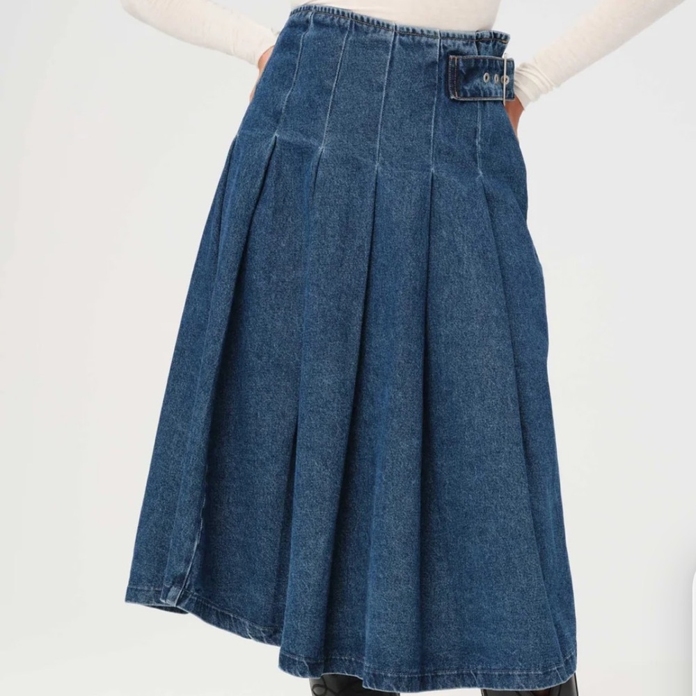 Denim Pleated Skirt